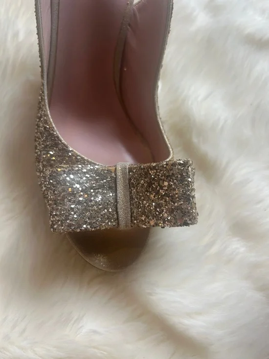 kate spade Glitter Bow Peep-Toe Slingback Heels in Gold - Picture 7 of 9